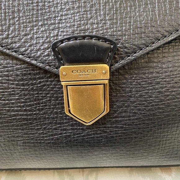 Coach Crosby Box Grain Textured Leather Flap Brief 70961 Brass/Black - Picture 2 of 13
